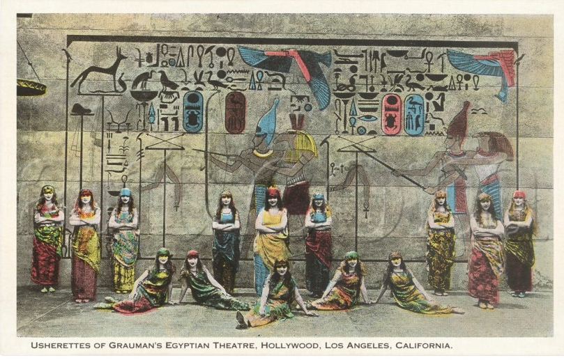 Egyptian Theatre Usherettes tinted postcard, date unknown