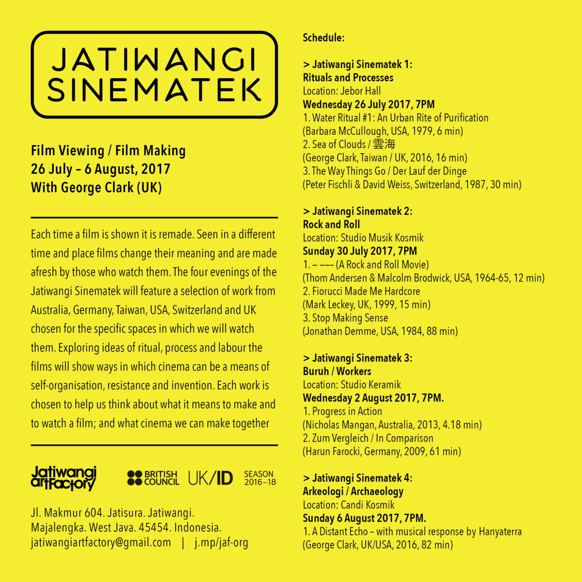 Jatiwangi Sinematek, 26 July – 6 August 2017