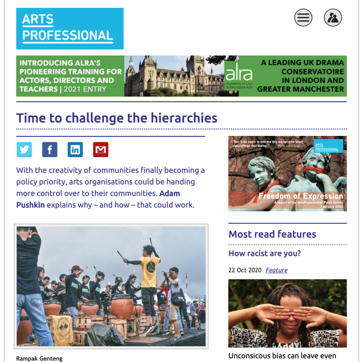 Time to challenge the hierarchies, WJWY in Arts Professional, Sept 2020