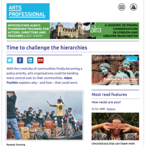 Time to change the hierarchies, Arts Professional article, Sept 2020